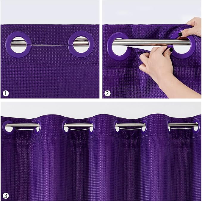 MitoVilla Purple Waffle Long Shower Curtain Liner Set 72 x 80, No Hooks - Image 4