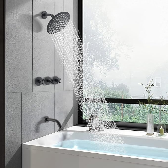 PROOX 3 Handle Tub Shower Faucet Set, Matte Black Bathtub Shower Faucets - Image 6