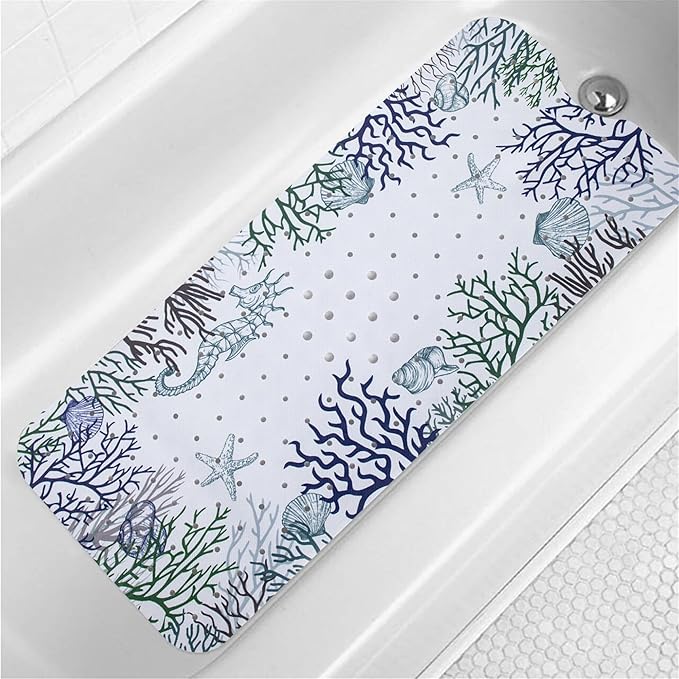 Seahorse Bathtub Mat Non Slip for Kids 40x16in Extra Long Anti Slip Bath Mat by Denifeiya