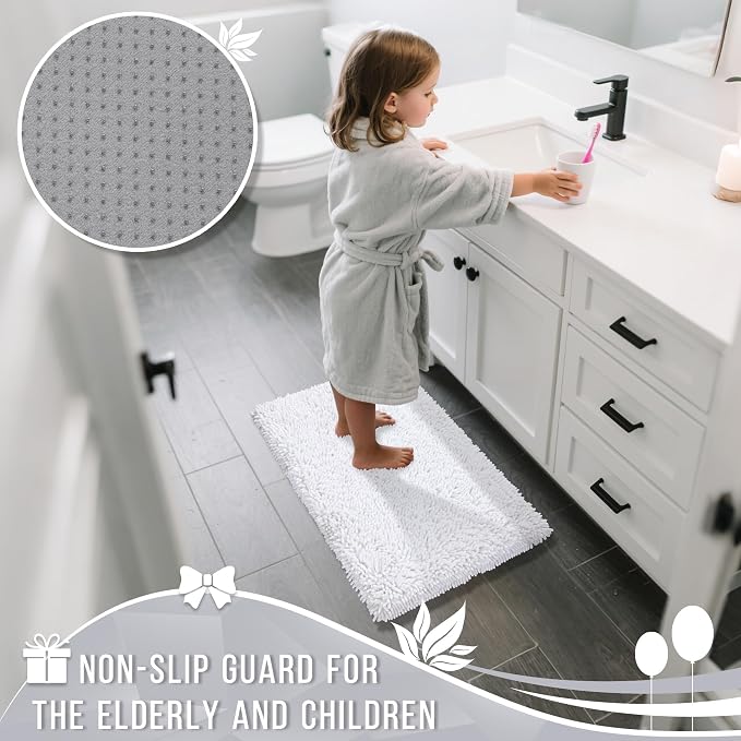 Yimobra Chenille Bathroom Rugs Non Slip, Extra Thick Soft Absorbent Bath Rug - Image 6