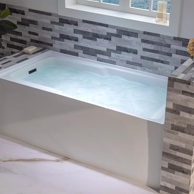 WOODBRIDGE 60" Acrylic Rectangular Alcove Soaking Bathtub in White - Image 10