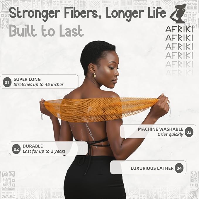 AFRIKI African Net Sponge – Exfoliating Body Scrubber, All Skin Types | 45 in - Image 3