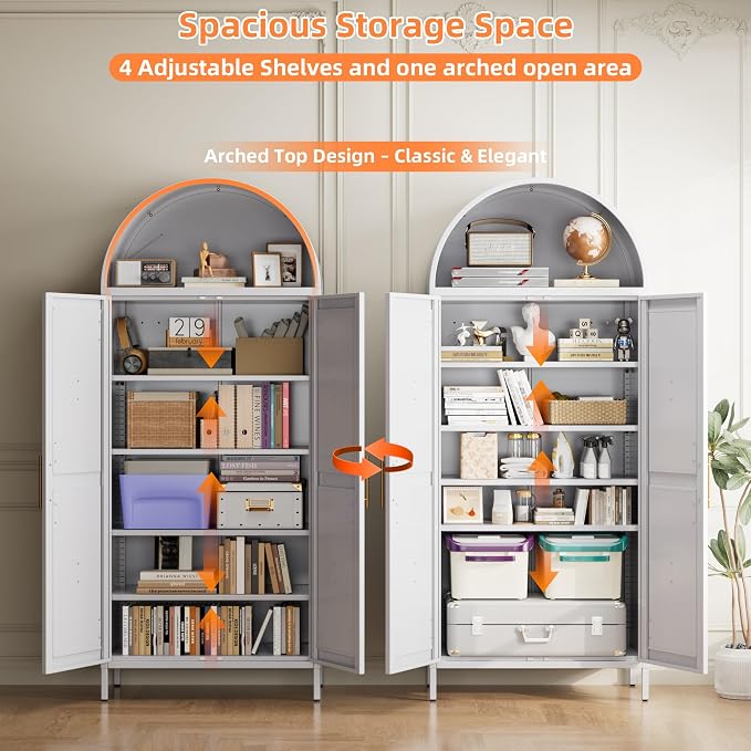 Farmhouse Kitchen Pantry Cabinet, 73in Tall Arched Storage Cabinet - Image 4