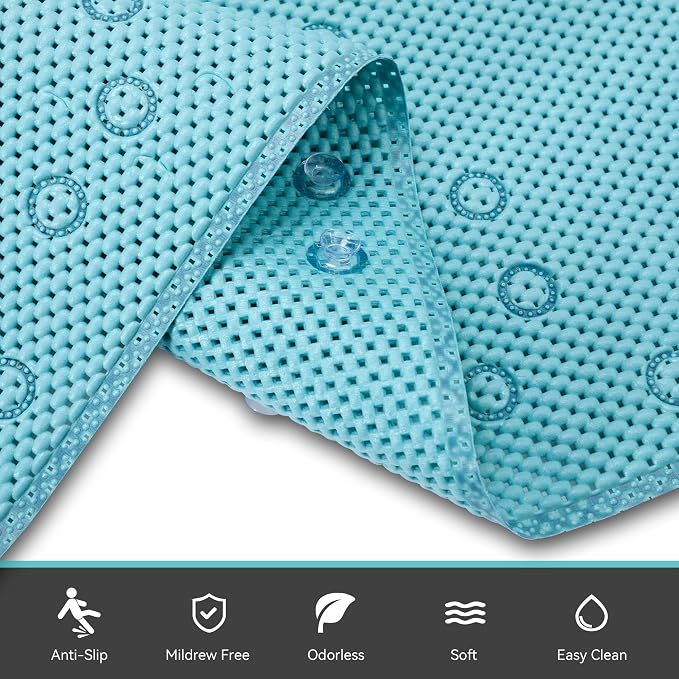 Bathtub Mat Non Slip Blue 36” X 17” Shower Mat Soft Foam Bath Mats - Image 3