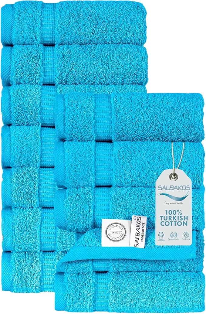 SALBAKOS 100% Turkish Cotton Washcloth Set of 12 13x13 inch | Heirloom Quality by SALBAKOS