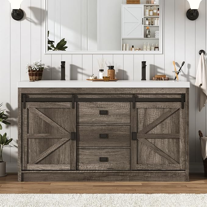 Double Bathroom Vanity with Sink & Faucet & Sewer Pipes, Double Sink Vanities by chartustriable