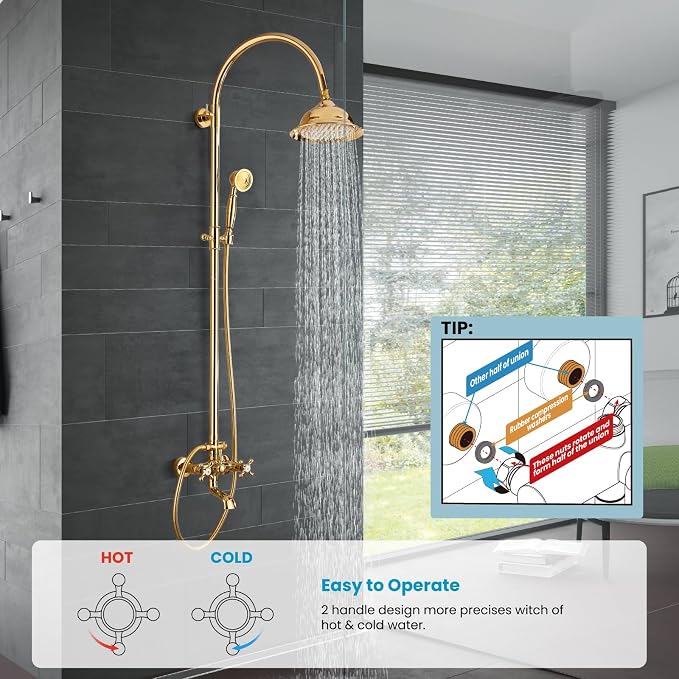 gotonovo Bathroom Classic Exposed Shower Faucet Wall Mount Shower System 8 Inch - Image 2