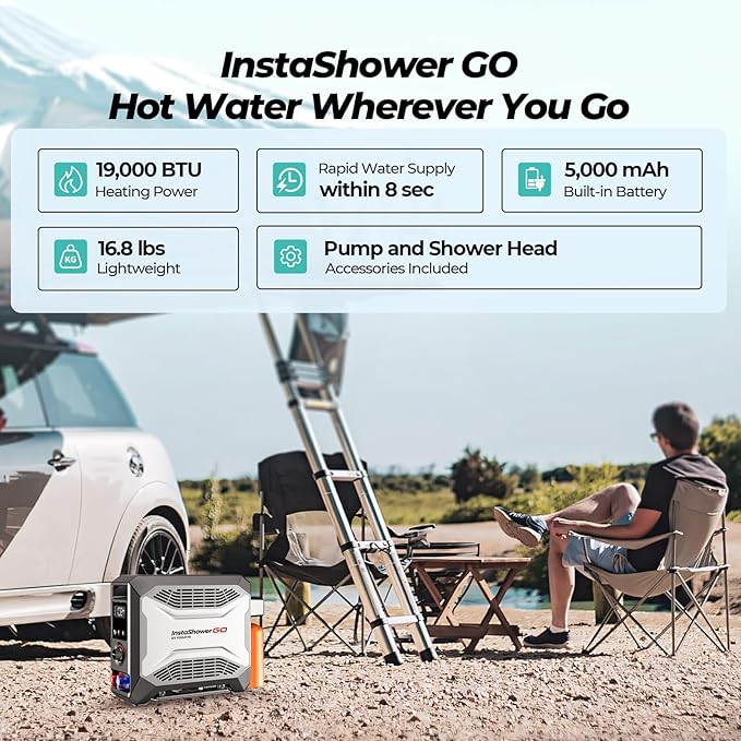 FOGATTI InstaShower GO, Portable Propane Tankless Water Heater 19, 000 BTU - Image 2