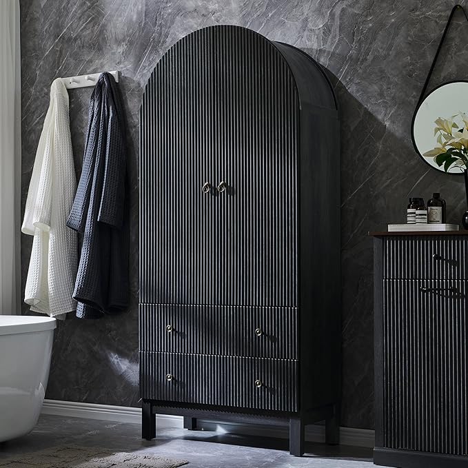 71" Tall Arched Bathroom Storage Cabinet, Modern Fluted Cabinet Storage by IFBUYFarmhouseFurniture