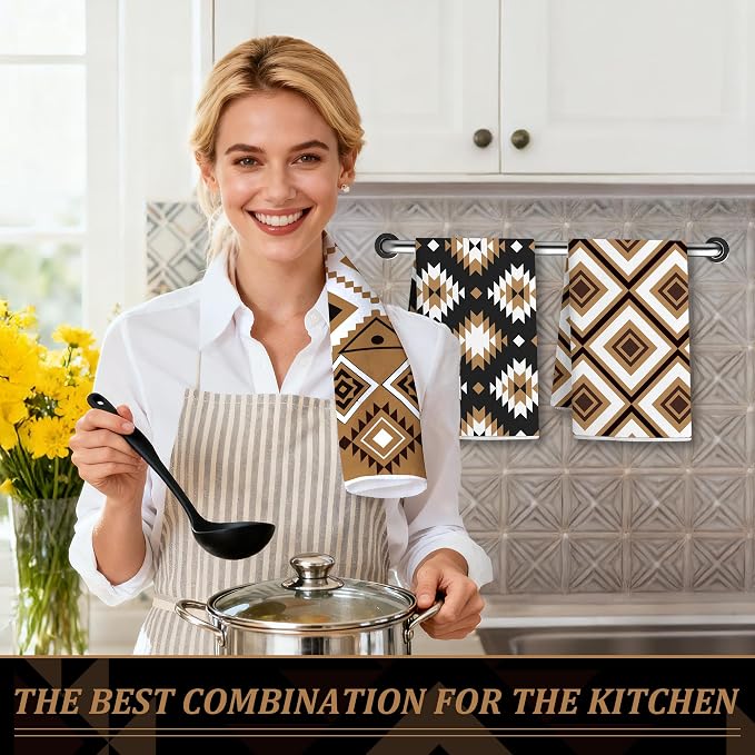 Set of 4 Western Aztec Kitchen Towels Vintage Themed Dish Towel Bathroom - Image 5