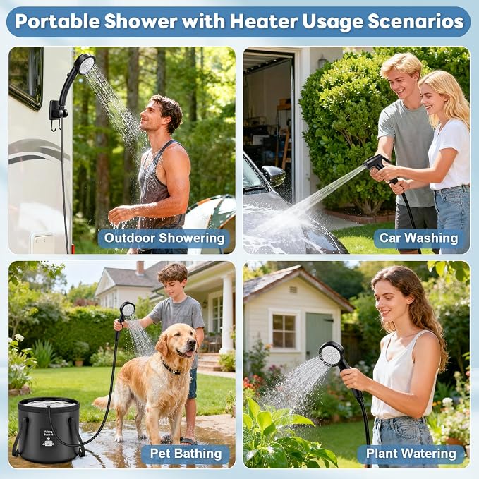 Portable Shower with Heater 1500W Camping Water Heater with Shower Head 3 Spray - Image 6
