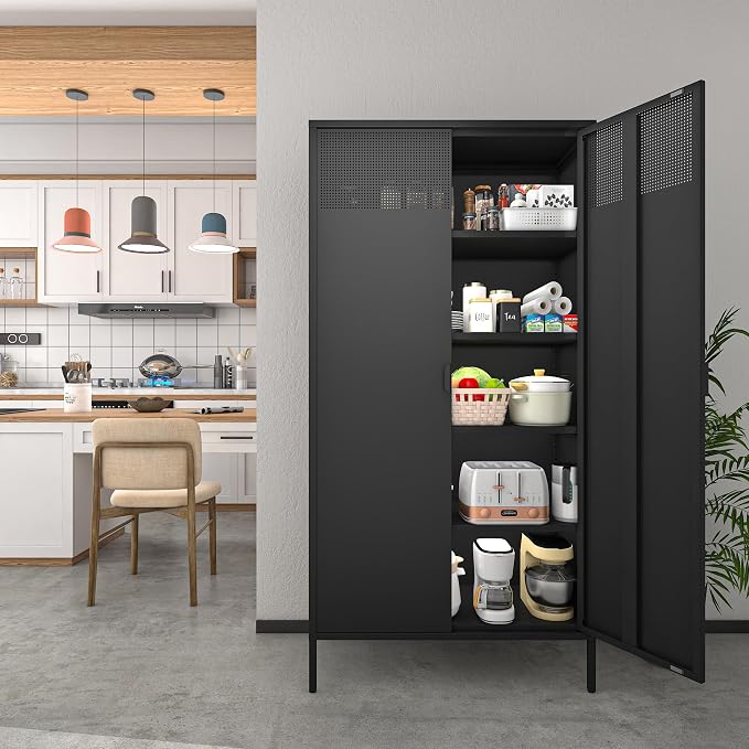 COFaR 5 Tier Black Metal Storage Cabinet, Free Standing - Image 7