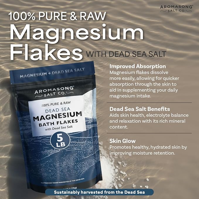 Aromasong Raw Magnesium Flakes for Bath + Dead Sea Salt for Soaking - 5 Lb - Image 3