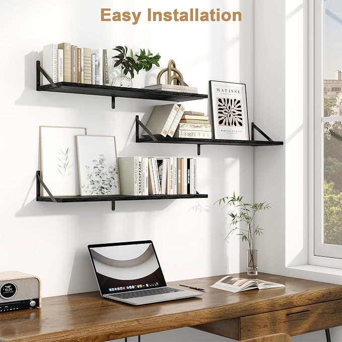 Fun Memories Floating Shelves for Wall, 36 Inches Long Set of 3 Wall Shelves - Image 3