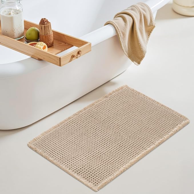 GRANNY SAYS Waffle Bath Mat 16" x 24", Boho Bathroom Rugs Non Slip Washable by GRANNYSAYS
