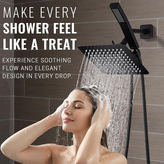 All Metal Shower Faucet Set, Dual Square Shower Head System - Image 8