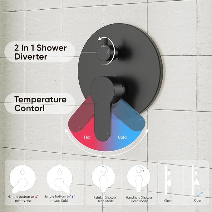 Gabrylly Shower System Black, Pressure Balance Shower Faucet Set, High Pressure - Image 6