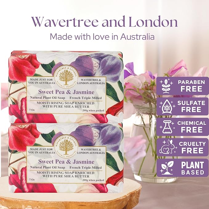 Wavertree & London Sweet Pea & Jasmine Scented Natural Soap, 7oz Moisturizing - Image 2