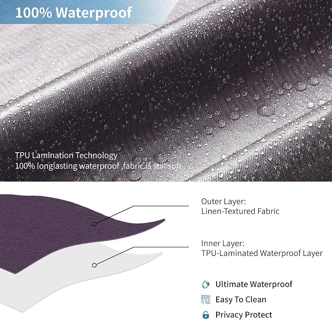 2-in-1 Waterproof Fabric Shower Curtain or Liner, Linen Textured, Breathable - Image 5