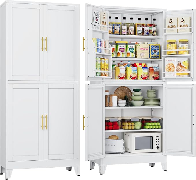 75" Tall Metal Kitchen Pantry Storage Cabinet, Freestanding Cupboard Storage by Unknown