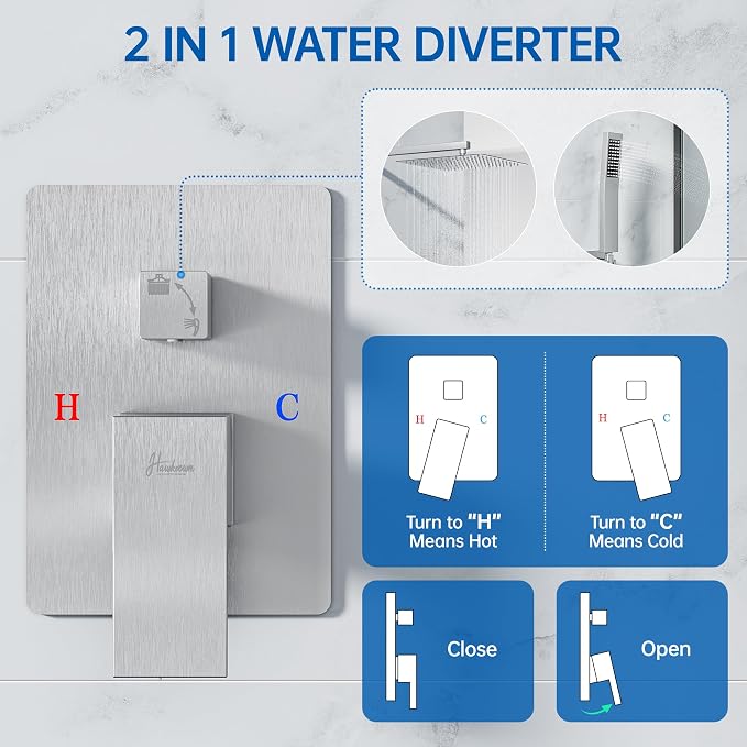 12 Inch Luxury Rain Shower Faucet Set, Brushed Nickel Shower System - Image 3