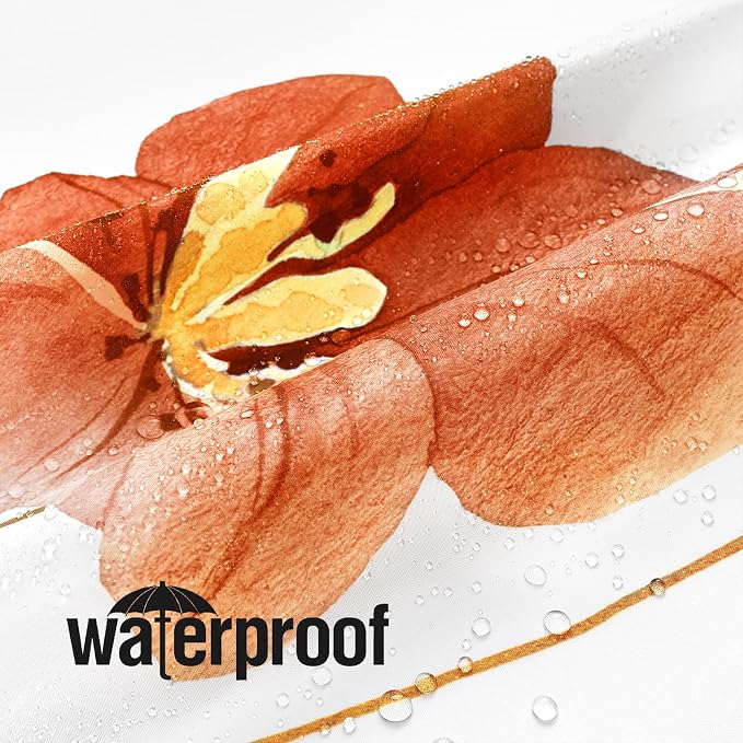 Gibelle Watercolor Floral Shower Curtain, Retro Orange Navy Flower Shower - Image 3