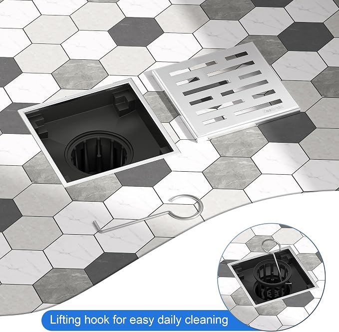 Neodrain Square Shower Drain, 4 inch Stainless Steel 304 Grate and PVC Drain - Image 4