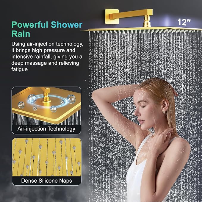 SR SUN RISE 12 Inch Brushed Gold Shower Faucet Set, Wall-Mount Adjustable - Image 3