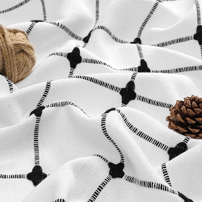MitoVilla Ivory Black Boho Extra Long Shower Curtain 72 x 84, Modern Farmhouse - Image 4