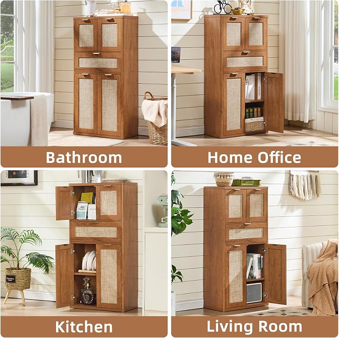 LEYAOYAO 48" Tall Storage Cabinet, Rattan Bathroom Floor Cabinets - Image 4