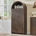 71" Tall Arched Kitchen Pantry, Modern Fluted Wood Storage Cabinet by IFGETEnrichYourLivingSpace