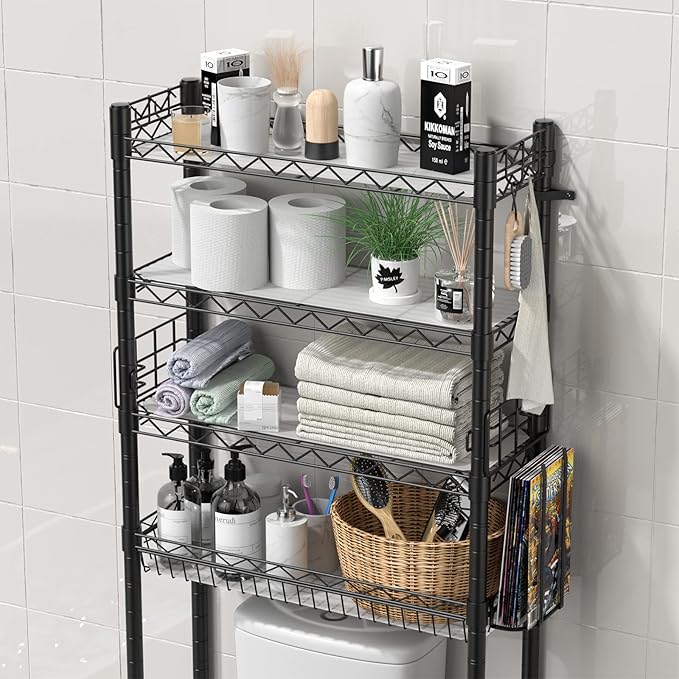 Over Toilet Bathroom Organizer, Adjustable 4-Tier Over The Toilet Storage Shelf - Image 4