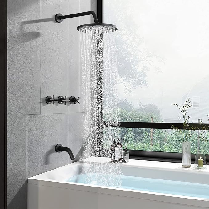 PROOX 3 Handle Tub Shower Faucet Set, Matte Black Bathtub Shower Faucets - Image 3