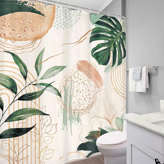 Boho Shower Curtain 72Wx78H Modern Abstract Tropical Green Leaves Plant Palm - Image 4