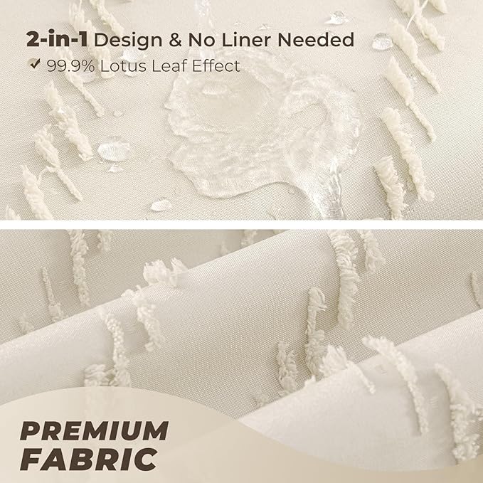 Extra Long 72 x 96 Cream Shower Curtain Boho Farmhouse Shower Curtain Tufted - Image 3
