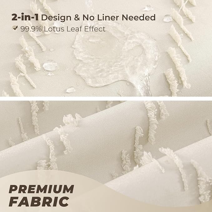 Extra Long Cream Shower Curtain 72 x 84 Boho Farmhouse Shower Curtain Tufted - Image 3