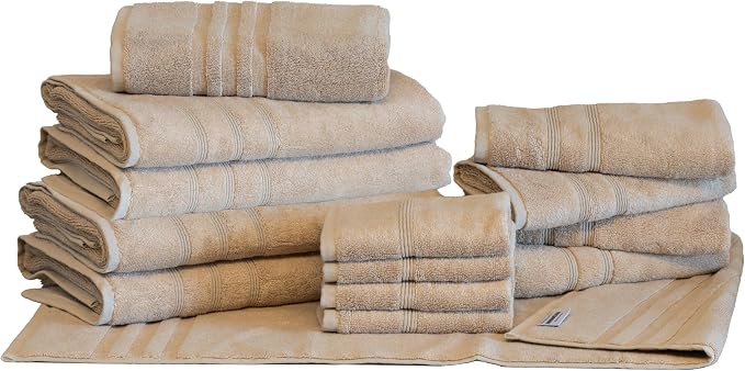 Mosobam Luxury Turkish 14pc Deluxe Bath Bundle Body Hand Face Towel and Mat by Mosobam