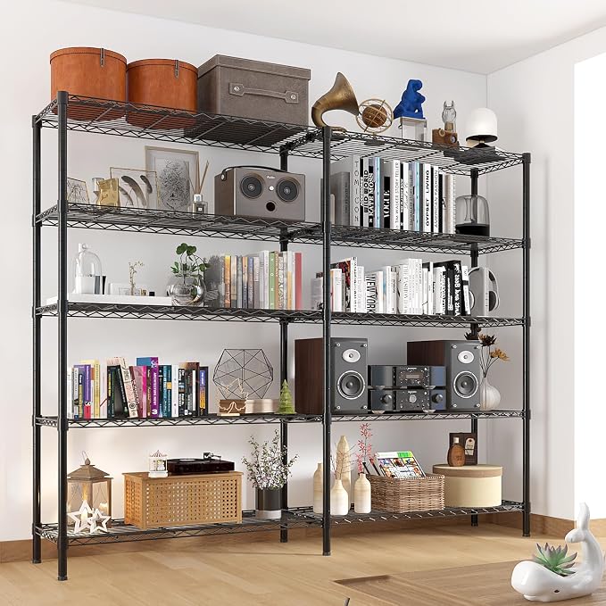 5 Tier Storage Racks Shelving, Heavy Steel Pantry Shelves, Adjustable Wire - Image 2