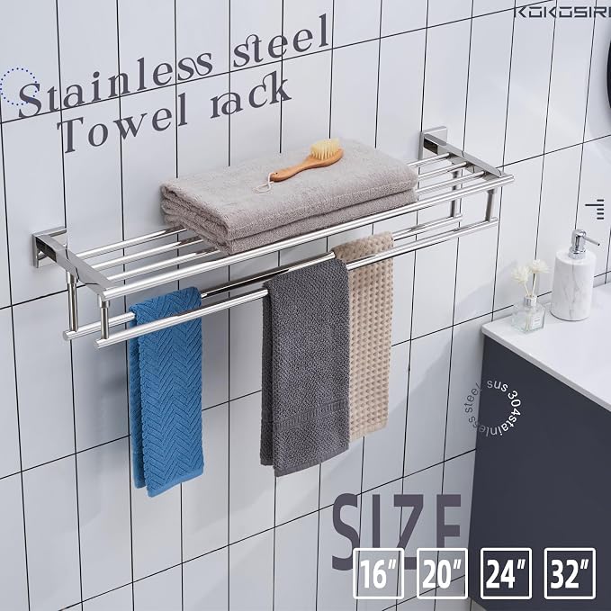 KOKOSIRI Bathroom Towel Rack Towel Holder 32 Inches Bath Towel Shelf - Image 6