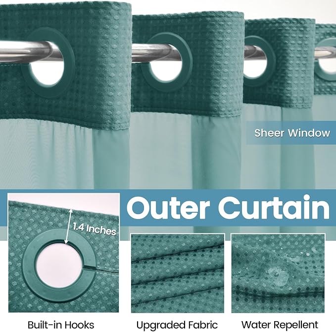 Seaweed Green Long No Hook Shower Curtain - Image 5