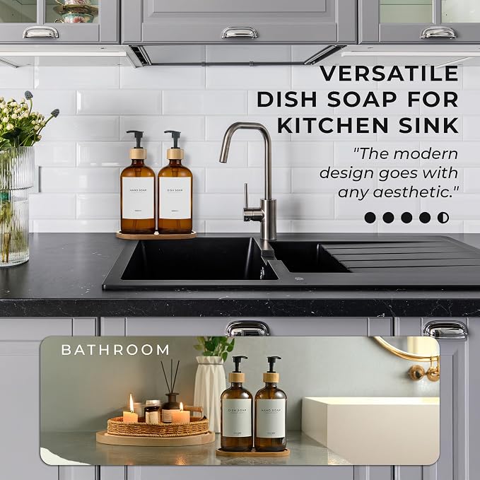 Maisonovo Glass Soap Dispenser Bathroom Set | Hand Soap and Dish Soap Dispenser - Image 3
