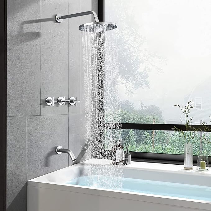 PROOX 3 Handle Tub Shower Faucet Set, Polished Chrome Bathtub Shower Faucets - Image 3