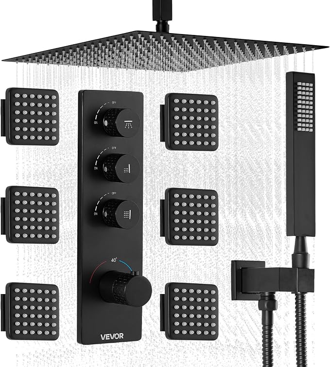 VEVOR Shower Faucet Set, 16 Inch Thermostatic Ceiling Mount Rainfall Shower by VEVOR