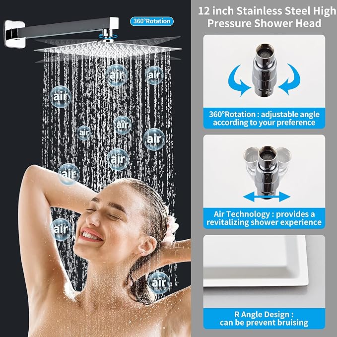 12 Inch Polished Chrome Shower Faucet Set - Image 3