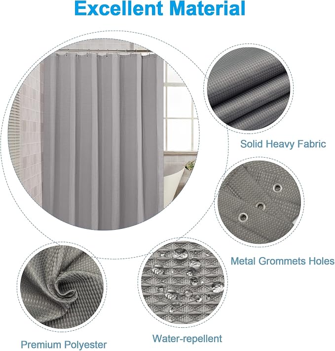 AmazerBath Extra Long Shower Curtain Waffle, Heavy Duty Fabric Shower Curtains - Image 2