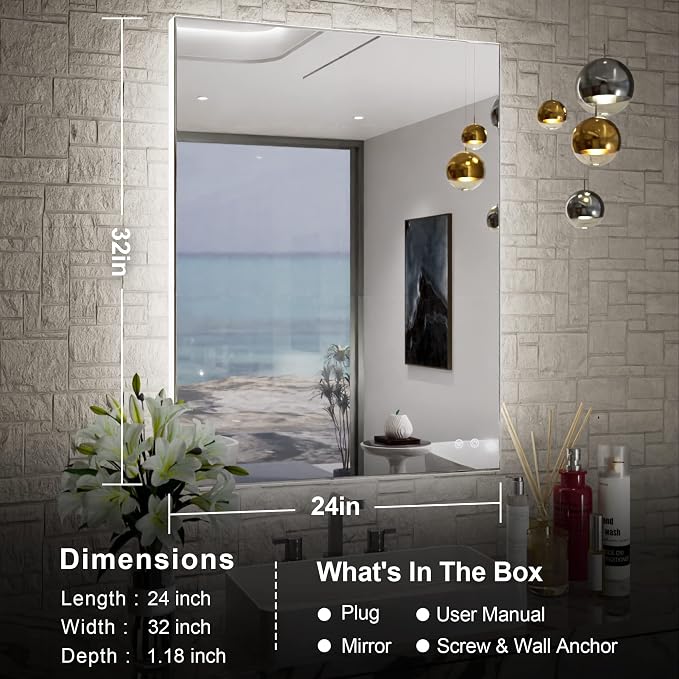 TETOTE 24x32 LED Backlit Mirror Bathroom - Image 6