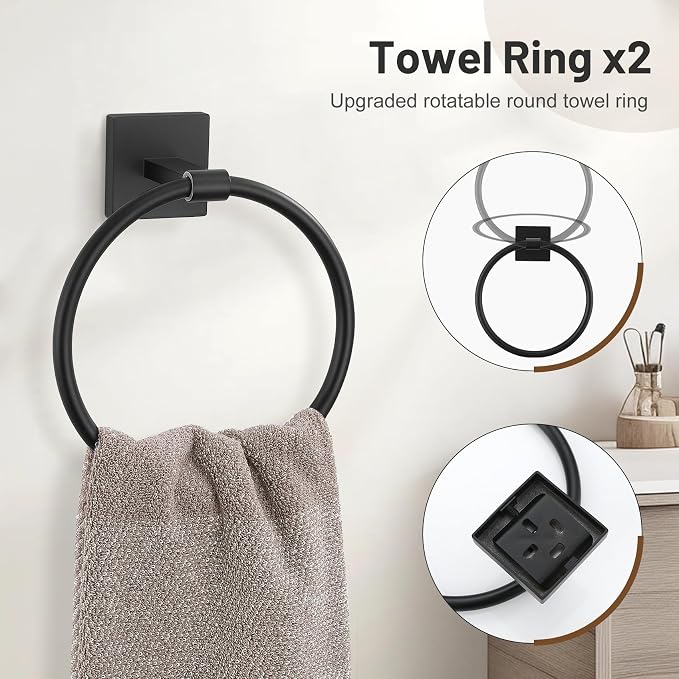 10 Pieces Black Towel Bar Set, 23.6 Inch Bathroom Accessories Set SUS304 - Image 3
