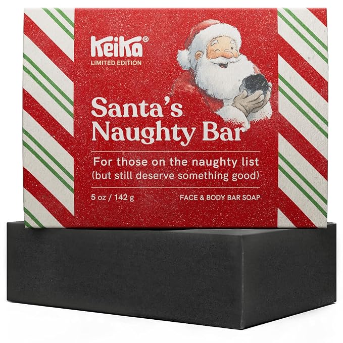 Keika Charcoal Christmas Soap – Santa’s Naughty Bar, Lump of Coal Holiday Gift by Keika