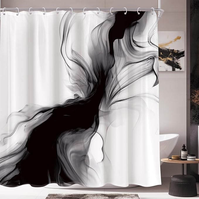 Cinbloo Black and White 72Wx78H Shower Curtain Abstract Modern Ombre Grey - Image 2