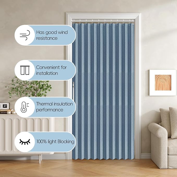 Accordian Door Curtain, 100% Blackout Folding Magnetic Doorway Curtains - Image 8